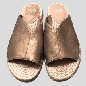 NWOT ☁️ EILEEN FISHER | Metallic Leather Slide Sandals Sz 8.5 - So Comfy ☁️